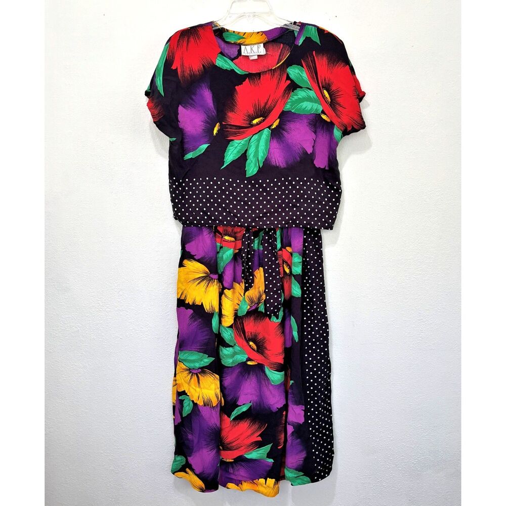 AKF New York Womens Y2K Statement Midi Skirt Set Large 90s Vintage Maximalist
